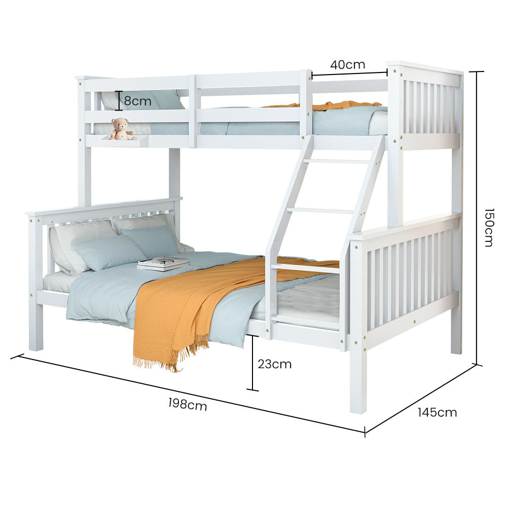 Kingston Slumber Single Over Double Wooden Bunk Bed Frame, Triple Solid Pine 2-in-1 Modular Design, Converts to 2 Beds, For Kids, White - Image 2