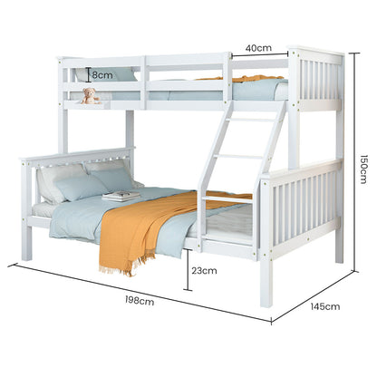 Kingston Slumber Single Over Double Wooden Bunk Bed Frame, Triple Solid Pine 2-in-1 Modular Design, Converts to 2 Beds, For Kids, White - Image 2