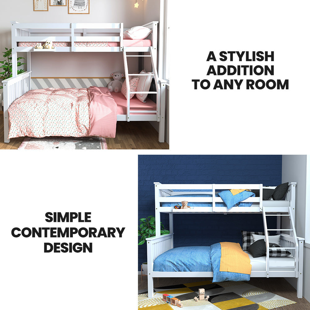 Kingston Slumber Single Over Double Wooden Bunk Bed Frame, Triple Solid Pine 2-in-1 Modular Design, Converts to 2 Beds, For Kids, White - Image 3