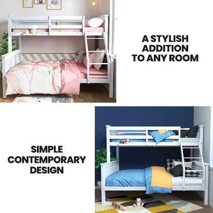 Kingston Slumber Single Over Double Wooden Bunk Bed Frame, Triple Solid Pine 2-in-1 Modular Design, Converts to 2 Beds, For Kids, White - Image 2