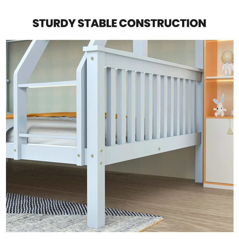 Kingston Slumber Single Over Double Wooden Bunk Bed Frame, Triple Solid Pine 2-in-1 Modular Design, Converts to 2 Beds, For Kids, White - Image 4