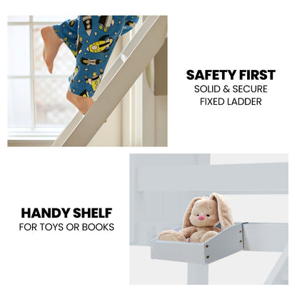 Kingston Slumber Single Over Double Wooden Bunk Bed Frame, Triple Solid Pine 2-in-1 Modular Design, Converts to 2 Beds, For Kids, White - Image 7
