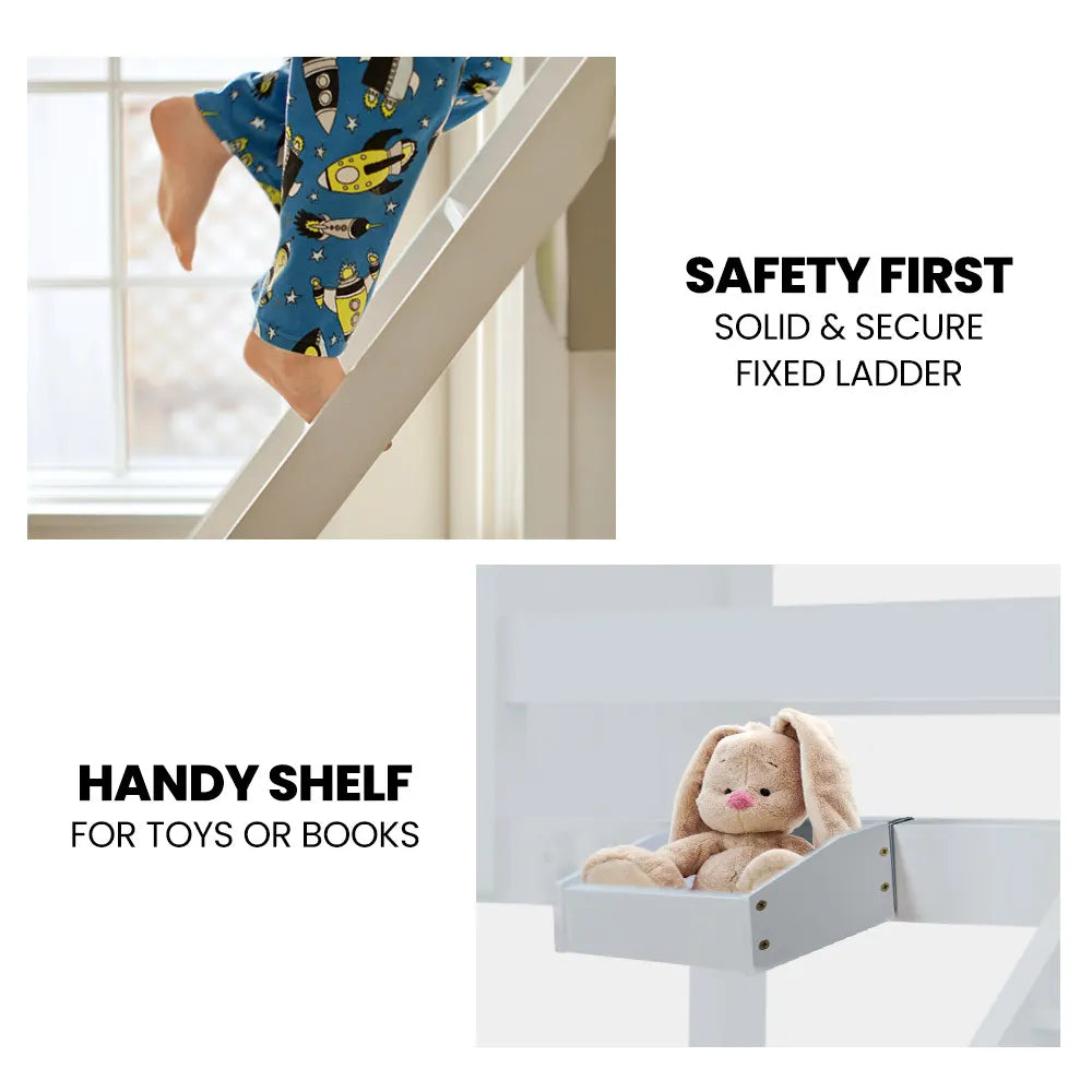 Kingston Slumber Single Over Double Wooden Bunk Bed Frame, Triple Solid Pine 2-in-1 Modular Design, Converts to 2 Beds, For Kids, White - Image 6