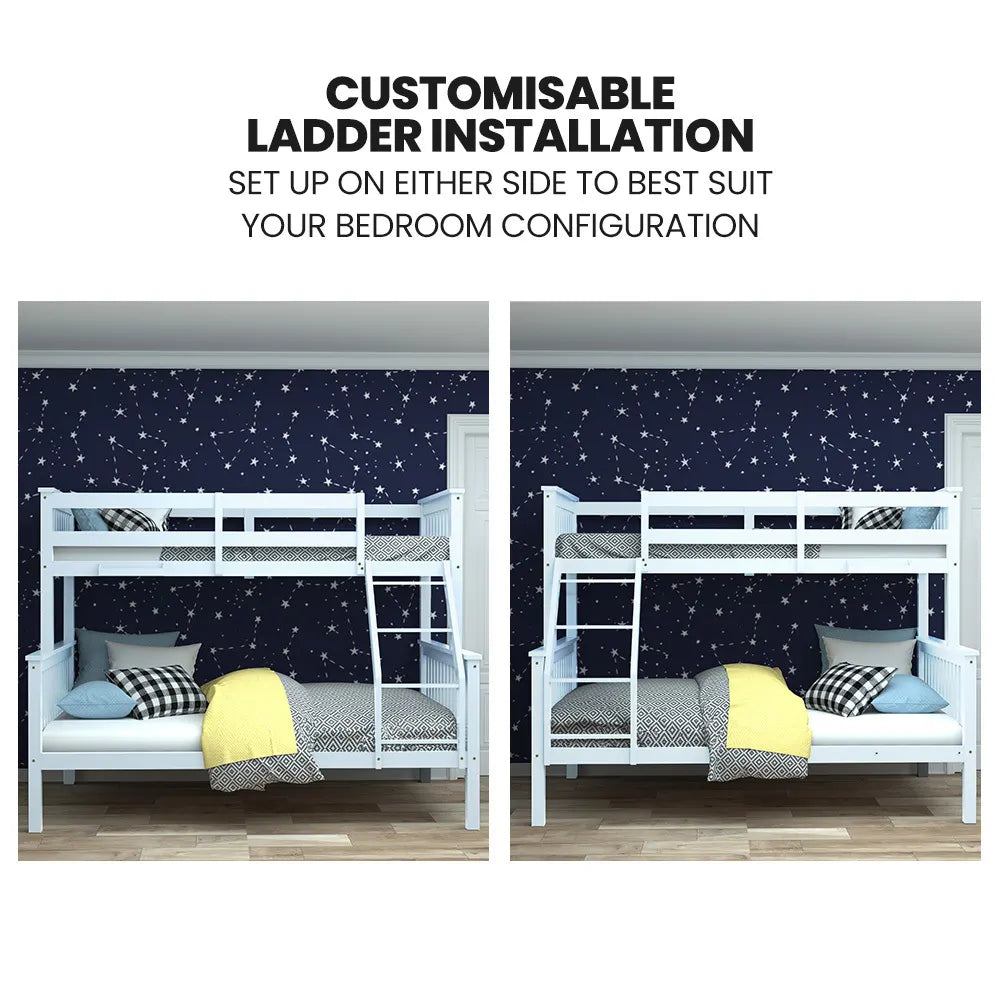 Kingston Slumber Single Over Double Wooden Bunk Bed Frame, Triple Solid Pine 2-in-1 Modular Design, Converts to 2 Beds, For Kids, White - Image 7