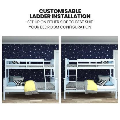 Kingston Slumber Single Over Double Wooden Bunk Bed Frame, Triple Solid Pine 2-in-1 Modular Design, Converts to 2 Beds, For Kids, White - Image 7