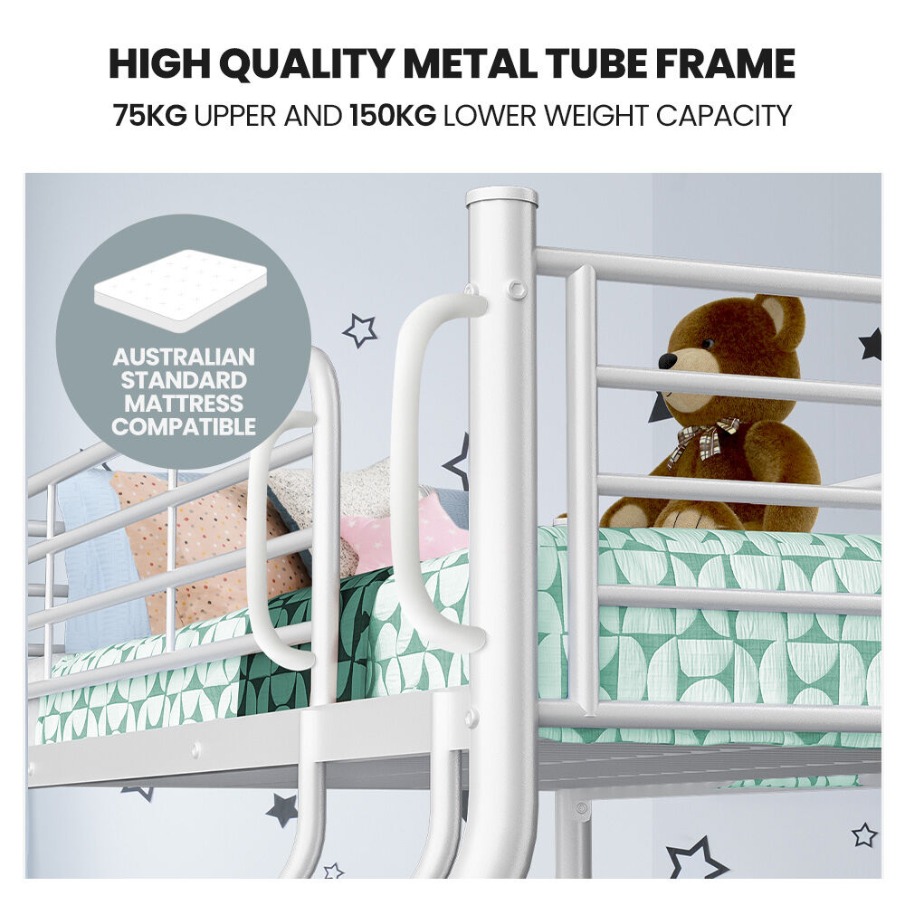 KINGSTON SLUMBER Single over Double Metal Bunk Bed Frame, Matte White - Image 3