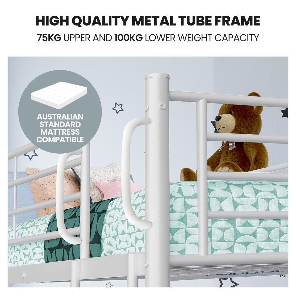 KINGSTON SLUMBER 2in1 Single Metal Bunk Bed Frame, with Modular Design, Matte White - Image 3