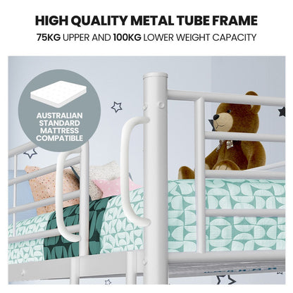 KINGSTON SLUMBER 2in1 Single Metal Bunk Bed Frame, with Modular Design, Matte White - Image 3
