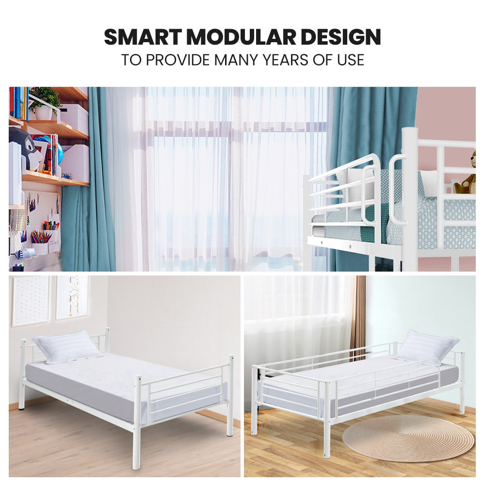 KINGSTON SLUMBER 2in1 Single Metal Bunk Bed Frame, with Modular Design, Matte White - Image 7
