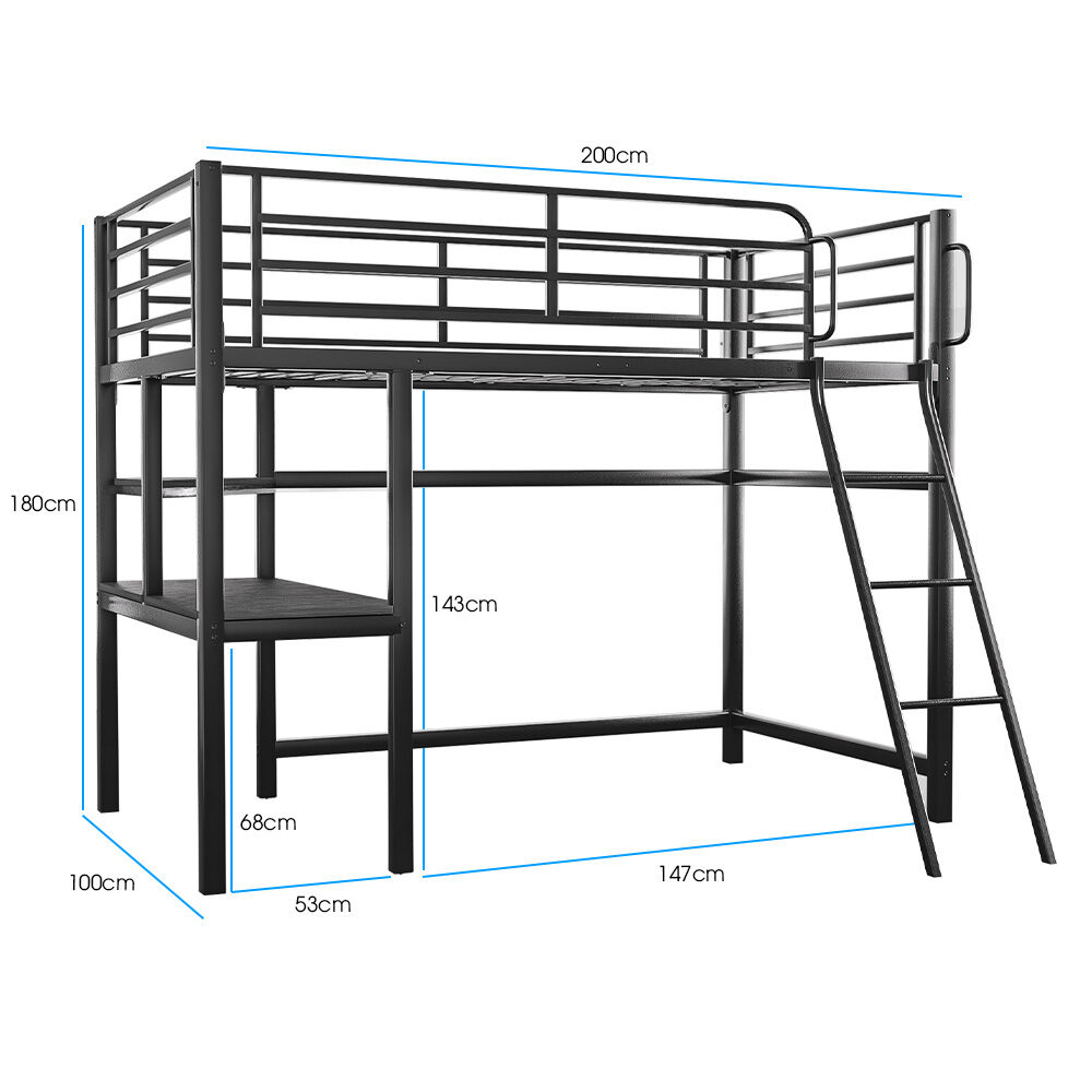 Gaming Loft Bed with Desk, Steel Metal Frame, Space Saving Design, for Single Mattress, Matte Dark Grey - Image 2