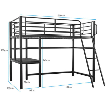 Gaming Loft Bed with Desk, Steel Metal Frame, Space Saving Design, for Single Mattress, Matte Dark Grey - Image 2