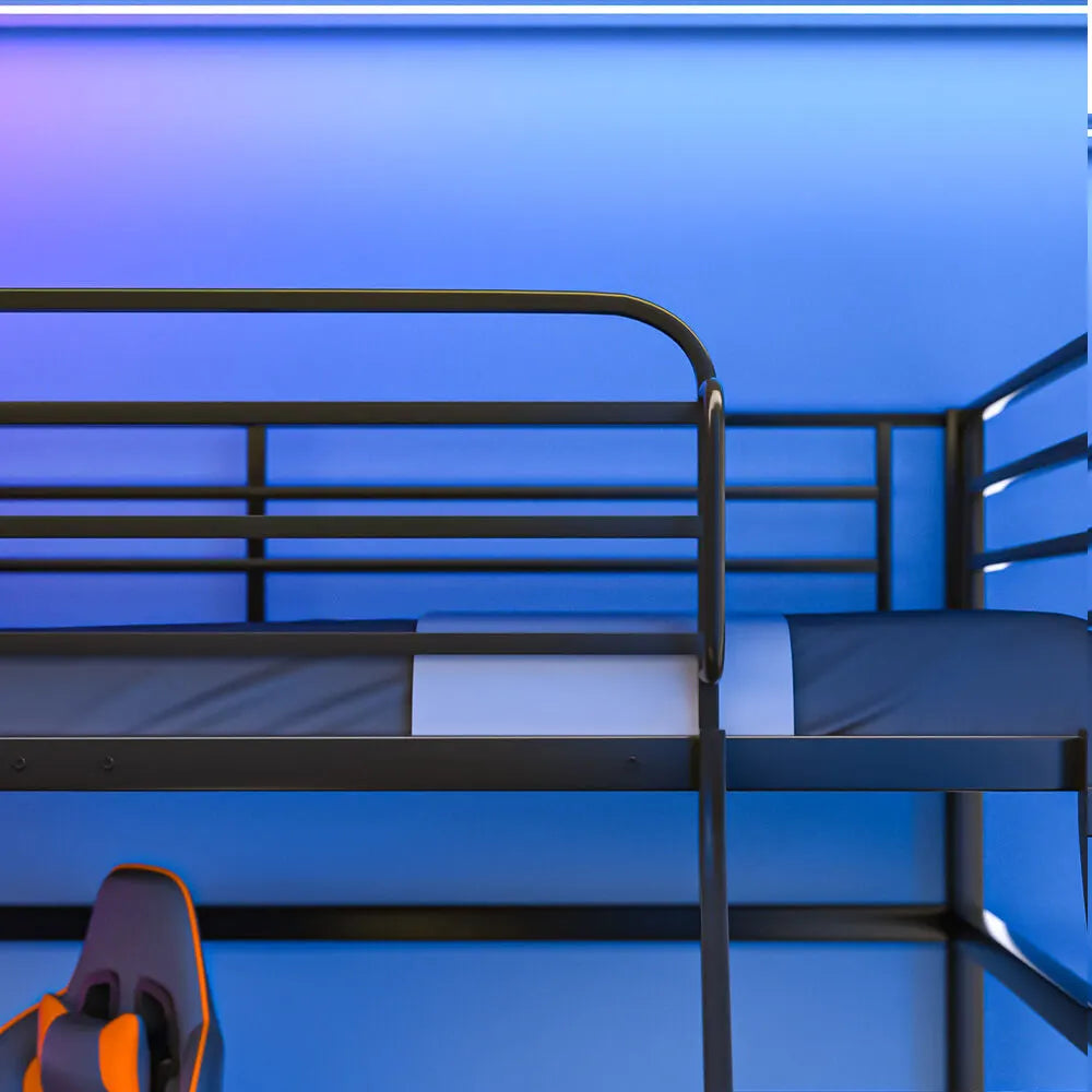 Gaming Loft Bed with Desk, Steel Metal Frame, Space Saving Design, for Single Mattress, Matte Dark Grey - Image 6