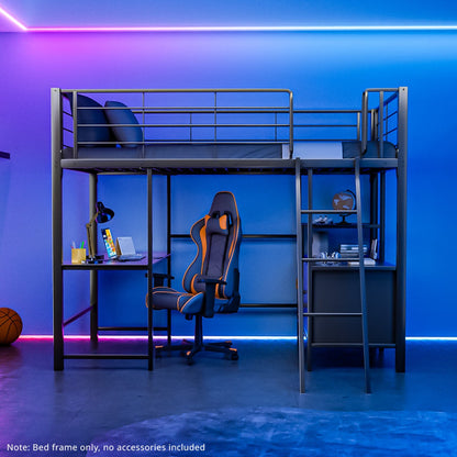 Gaming Loft Bed with Desk and Storage Cabinet, Steel Metal Frame, Space Saving Design, for Single Mattress, Matte Dark Grey - Image 2