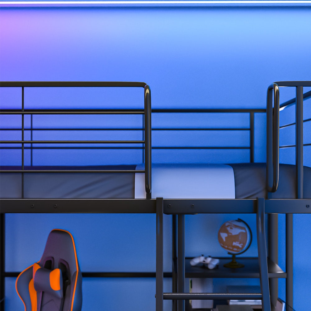 Gaming Loft Bed with Desk and Storage Cabinet, Steel Metal Frame, Space Saving Design, for Single Mattress, Matte Dark Grey - Image 5