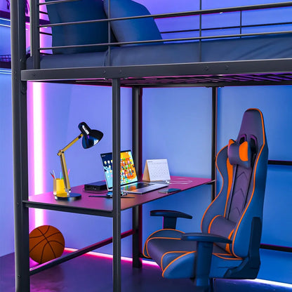 Gaming Loft Bed with Desk and Storage Cabinet, Steel Metal Frame, Space Saving Design, for Single Mattress, Matte Dark Grey - Image 6