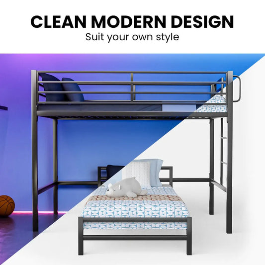 KINGSTON SLUMBER Single Loft Bed And Single Underbed, Multifunctional, Space Saving with Fixed Ladder, Matte Dark Grey - Image 2