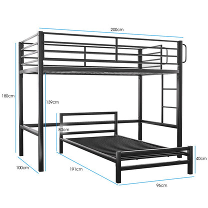 KINGSTON SLUMBER Single Loft Bed And Single Underbed, Multifunctional, Space Saving with Fixed Ladder, Matte Dark Grey - Image 7