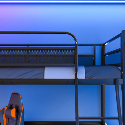 Gaming Loft Bed with Desk, Gridwall, Steel Metal Frame, Space Saving Design, for Single Mattress, Matte Dark Grey - Image 5
