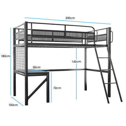 Gaming Loft Bed with Desk, Gridwall, Steel Metal Frame, Space Saving Design, for Single Mattress, Matte Dark Grey - Image 8