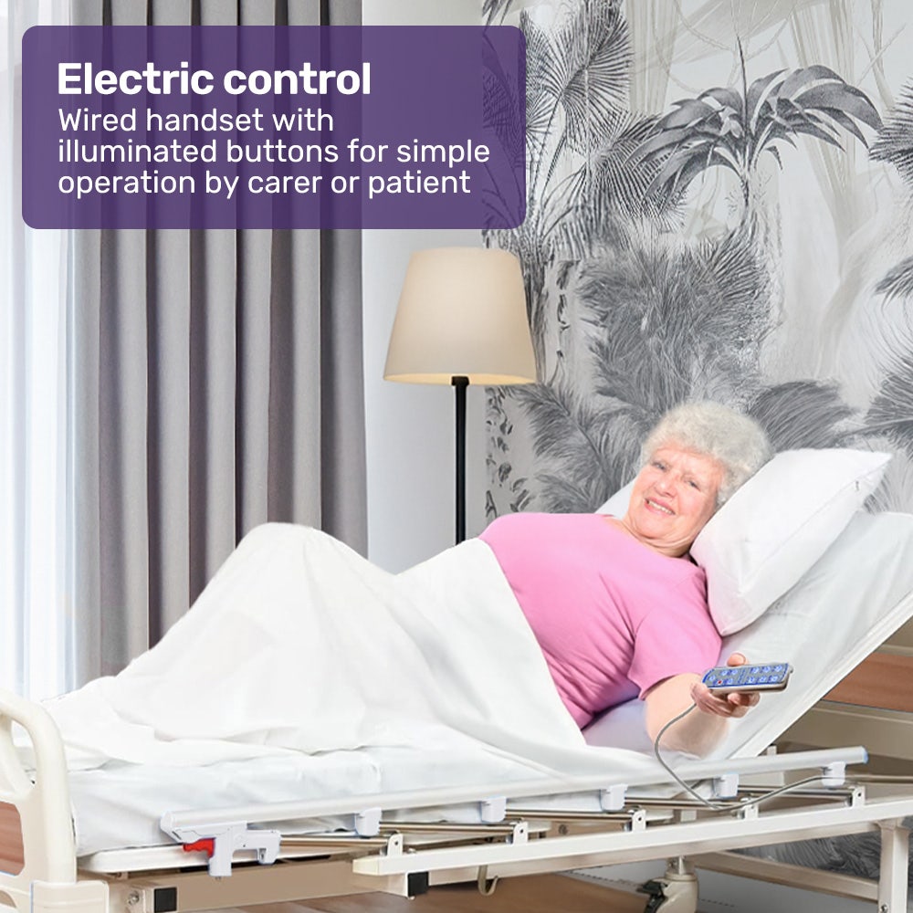 EQUIPMED Electric 8 Function Medical Bed , w/ Mattress & Over Bed Table, Adjustable Back and Leg Lifting, Lateral Tilting, Commode Bowl, IV Pole - Image 3