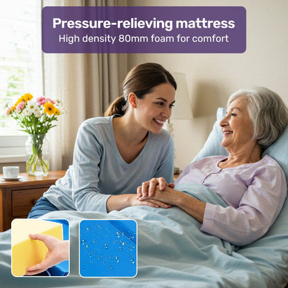 EQUIPMED Electric 8 Function Medical Bed , w/ Mattress & Over Bed Table, Adjustable Back and Leg Lifting, Lateral Tilting, Commode Bowl, IV Pole - Image 5