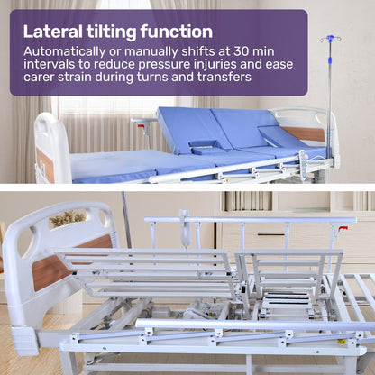 EQUIPMED Electric 8 Function Medical Bed , w/ Mattress & Over Bed Table, Adjustable Back and Leg Lifting, Lateral Tilting, Commode Bowl, IV Pole - Image 6