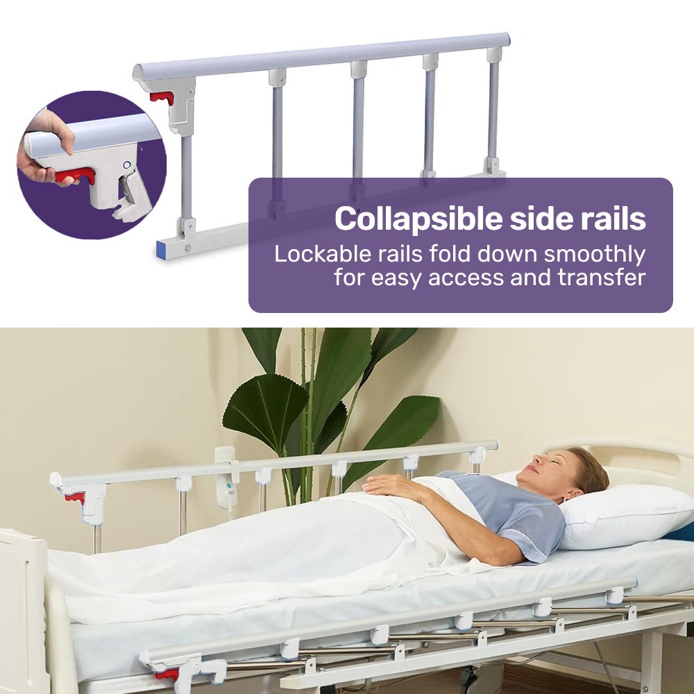 EQUIPMED Electric 8 Function Medical Bed , w/ Mattress & Over Bed Table, Adjustable Back and Leg Lifting, Lateral Tilting, Commode Bowl, IV Pole - Image 8