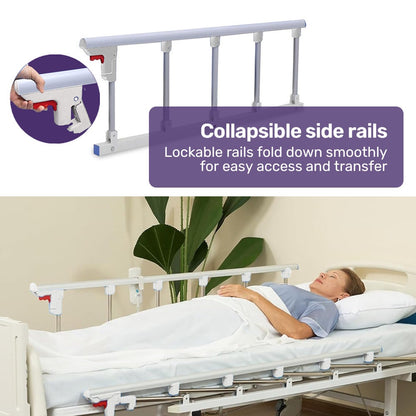 EQUIPMED Electric 8 Function Medical Bed , w/ Mattress & Over Bed Table, Adjustable Back and Leg Lifting, Lateral Tilting, Commode Bowl, IV Pole - Image 8