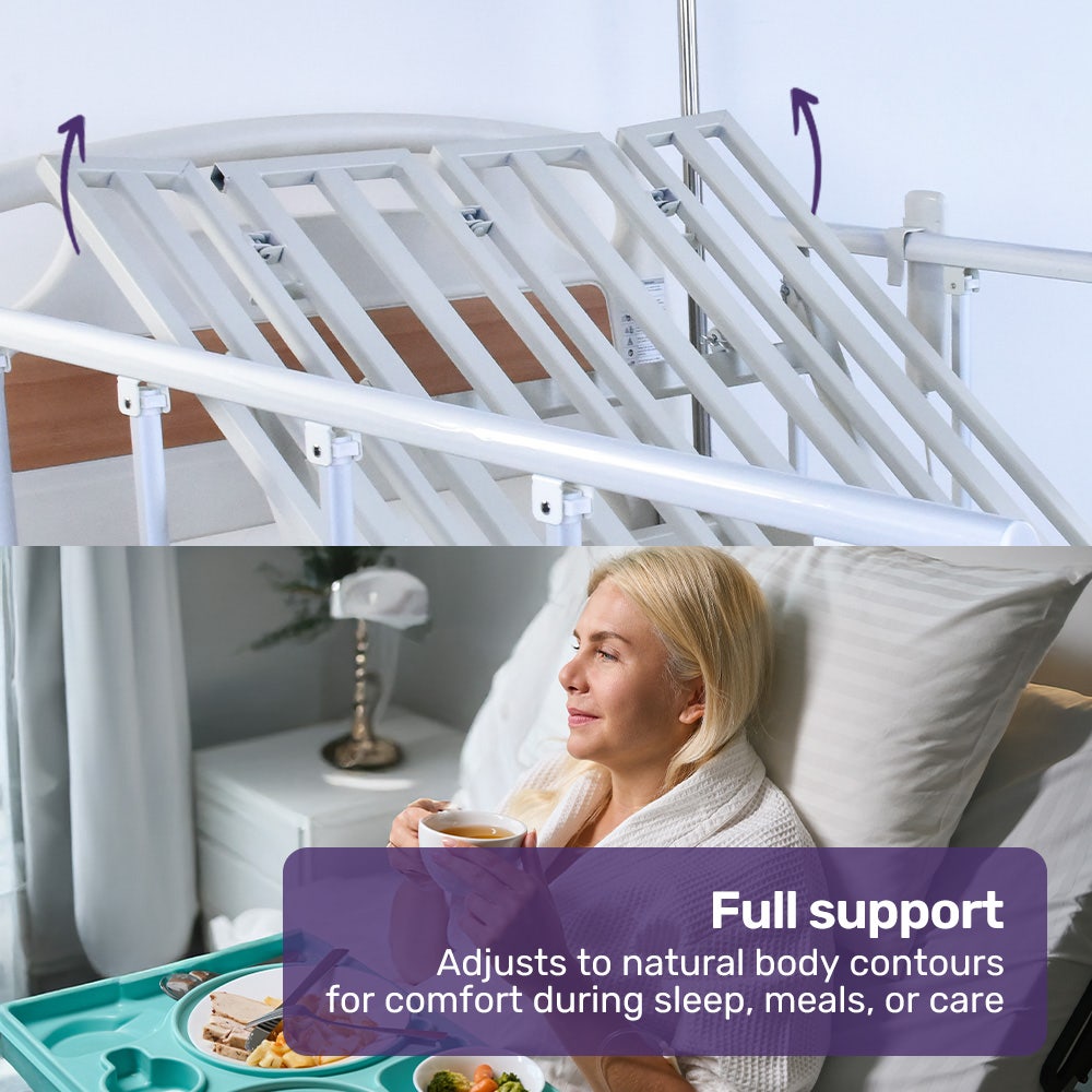 EQUIPMED Electric 8 Function Medical Bed , w/ Mattress & Over Bed Table, Adjustable Back and Leg Lifting, Lateral Tilting, Commode Bowl, IV Pole - Image 9