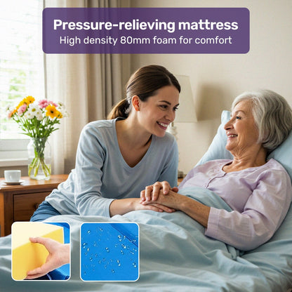 EQUIPMED 7 Function Medical Bed, w/ Mattress & Over Bed Table, Adjustable Back and Leg Lifting, Lateral Tilting, Commode Bowl, IV Pole - Image 6