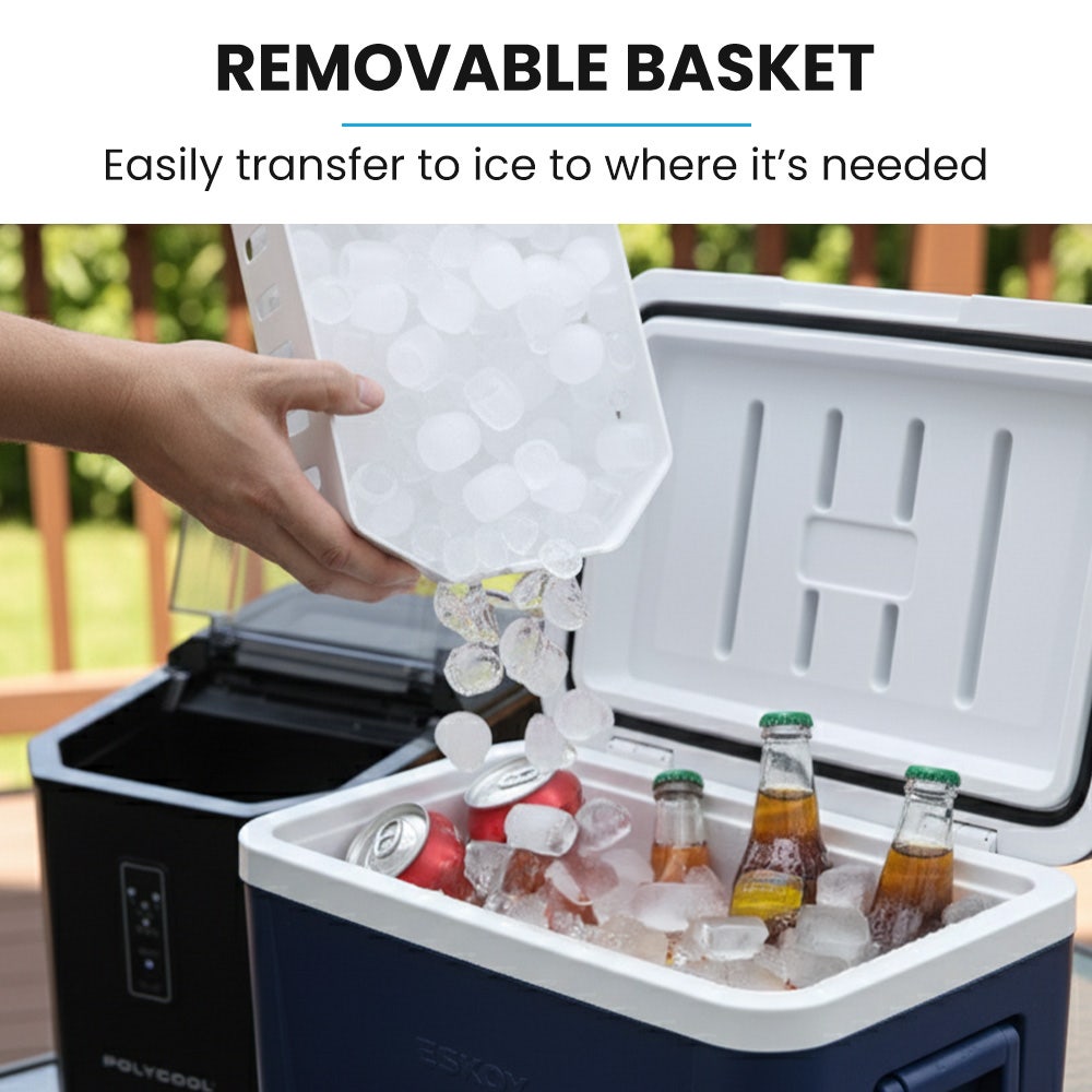POLYCOOL Portable Ice Maker Machine, Automatic, 12kg/day,  Auto Clean, with Scoop and Removable Basket, Black - Image 4