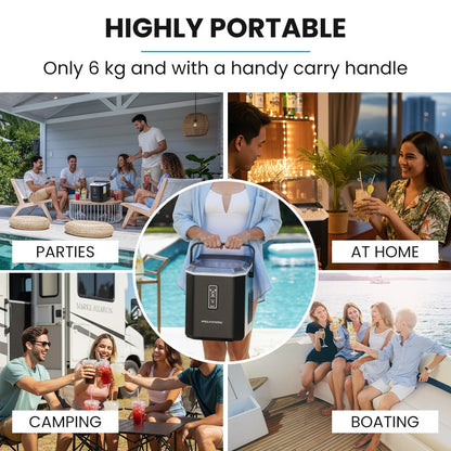 POLYCOOL Portable Ice Maker Machine, Automatic, 12kg/day,  Auto Clean, with Scoop and Removable Basket, Black - Image 5