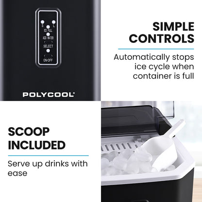 POLYCOOL Portable Ice Maker Machine, Automatic, 12kg/day,  Auto Clean, with Scoop and Removable Basket, Black - Image 6