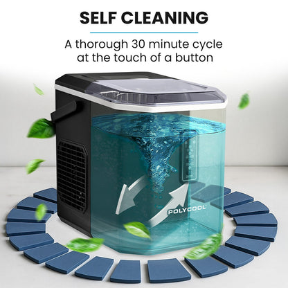 POLYCOOL Portable Ice Maker Machine, Automatic, 12kg/day,  Auto Clean, with Scoop and Removable Basket, Black - Image 7