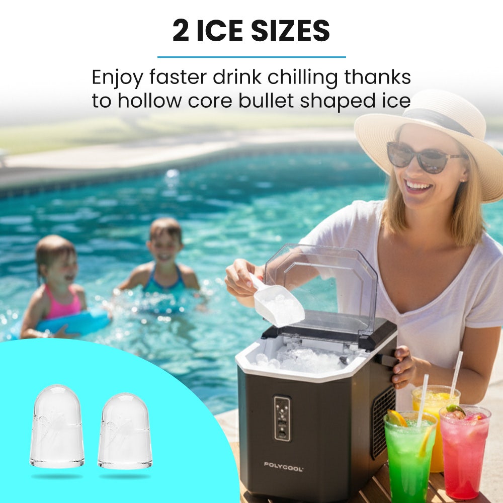 POLYCOOL Portable Ice Maker Machine, Automatic, 12kg/day,  Auto Clean, with Scoop and Removable Basket, Black - Image 8