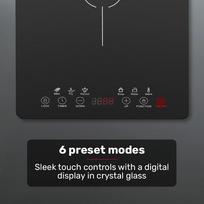 EUROCHEF Induction Benchtop Cooktop, 2000W, 9 Heat Levels, Fast Electric Portable Cooker, Touch Controls - Image 5