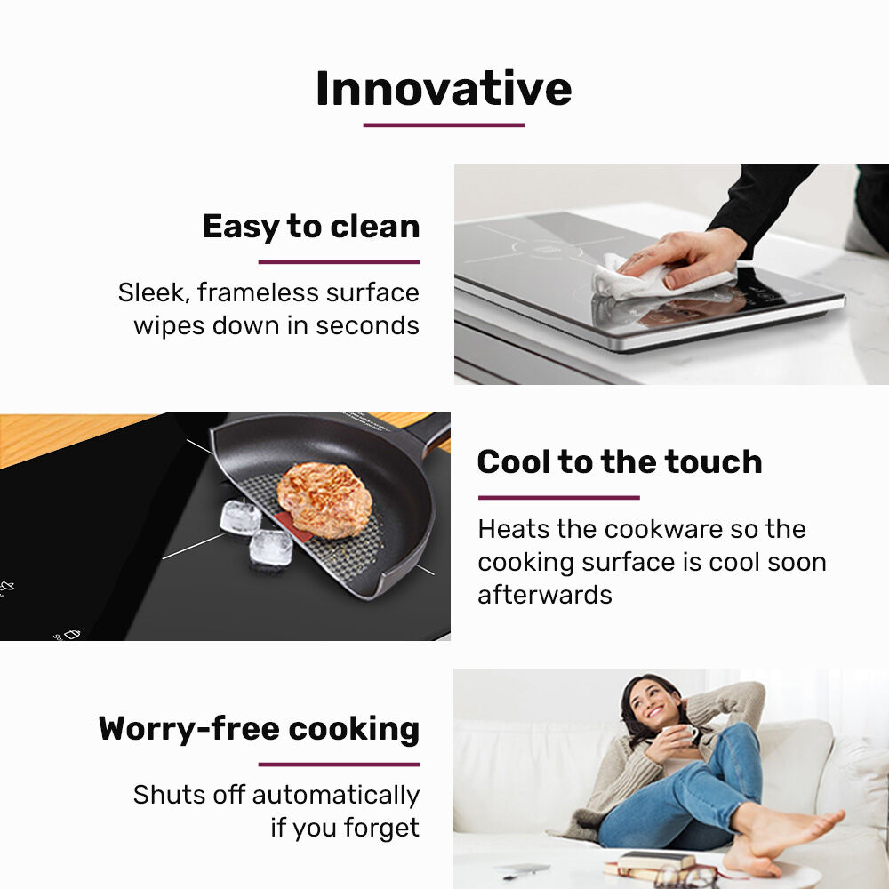 EUROCHEF Induction Benchtop Cooktop, 2000W, 9 Heat Levels, Fast Electric Portable Cooker, Touch Controls - Image 6