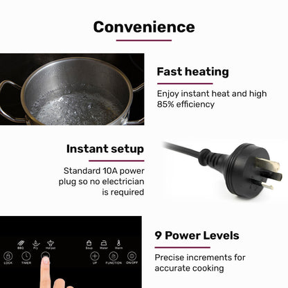 EUROCHEF Induction Benchtop Cooktop, 2000W, 9 Heat Levels, Fast Electric Portable Cooker, Touch Controls - Image 7
