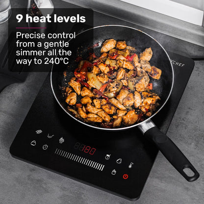 EUROCHEF Induction Benchtop Cooktop, 2000W, 9 Heat Levels, Fast Electric Portable Cooker, Touch Controls with Slider - Image 6