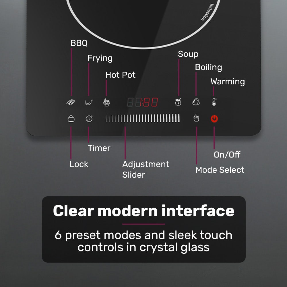 EUROCHEF Induction Benchtop Cooktop, 2000W, 9 Heat Levels, Fast Electric Portable Cooker, Touch Controls with Slider - Image 8