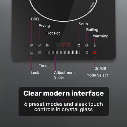 EUROCHEF Induction Benchtop Cooktop, 2000W, 9 Heat Levels, Fast Electric Portable Cooker, Touch Controls with Slider - Image 8