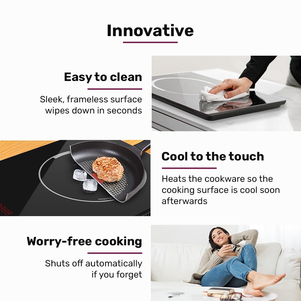 EUROCHEF Induction Benchtop Cooktop, 2000W, 9 Heat Levels, Fast Electric Portable Cooker, Touch Controls with Slider - Image 9
