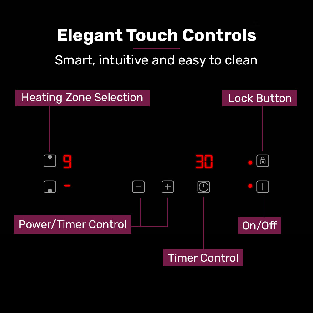 EuroChef 30cm 2 Zone Induction Cooktop, 3300W Electric, Touch Controls - Image 6