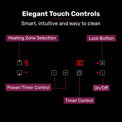 EuroChef 30cm 2 Zone Induction Cooktop, 3300W Electric, Touch Controls - Image 6