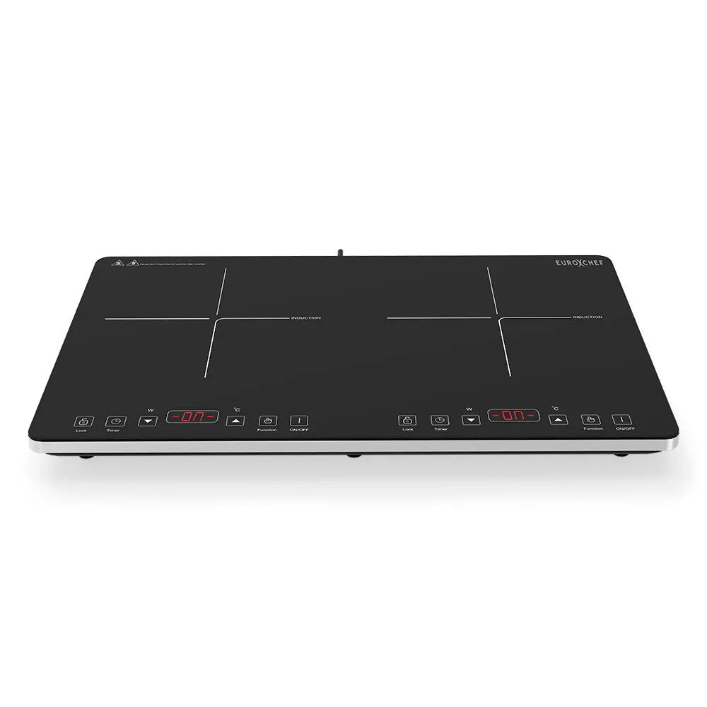 EUROCHEF Double Induction Benchtop Cooktop, 9 Heat Levels, Fast Electric Portable Cooker, Touch Controls, Standard 10A Power Plug