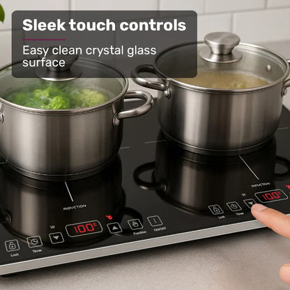 EUROCHEF Double Induction Benchtop Cooktop, 9 Heat Levels, Fast Electric Portable Cooker, Touch Controls, Standard 10A Power Plug - Image 2