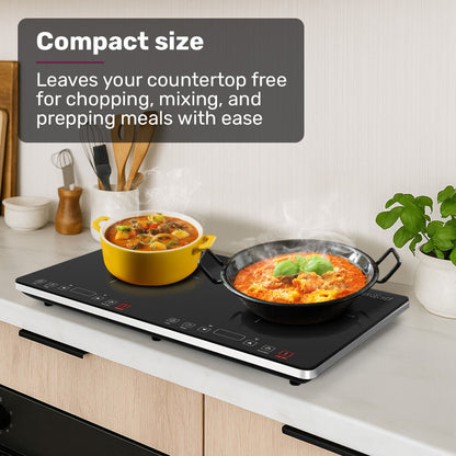 EUROCHEF Double Induction Benchtop Cooktop, 9 Heat Levels, Fast Electric Portable Cooker, Touch Controls, Standard 10A Power Plug - Image 4