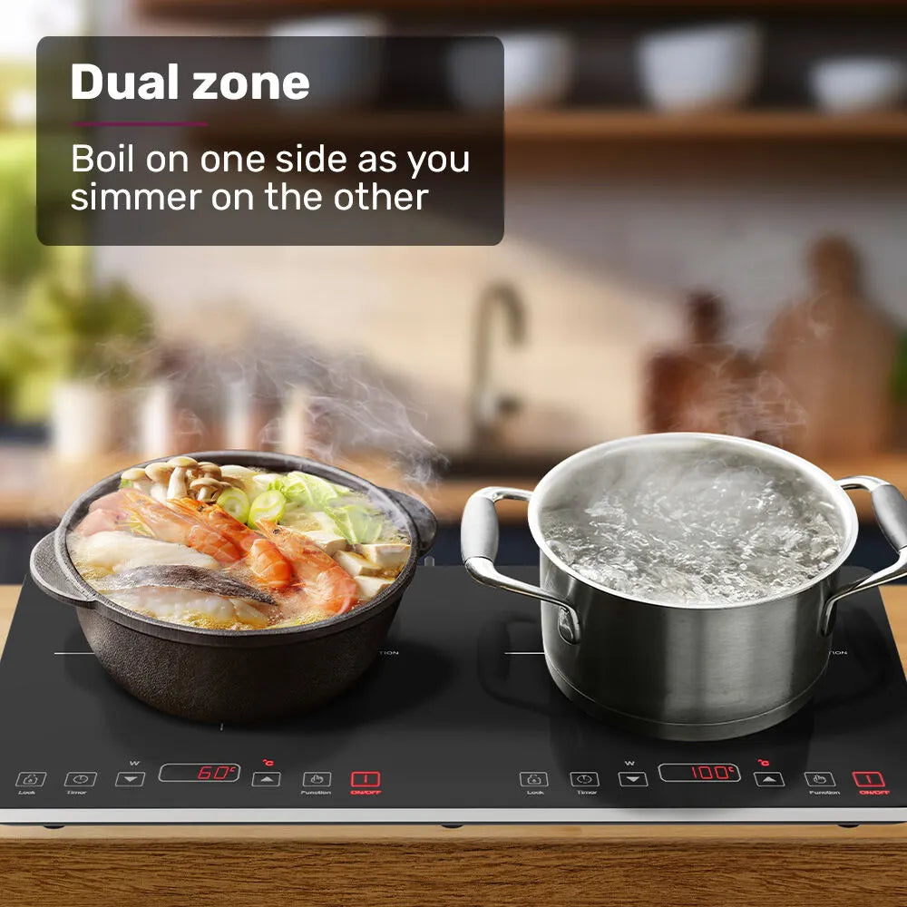 EUROCHEF Double Induction Benchtop Cooktop, 9 Heat Levels, Fast Electric Portable Cooker, Touch Controls, Standard 10A Power Plug - Image 5