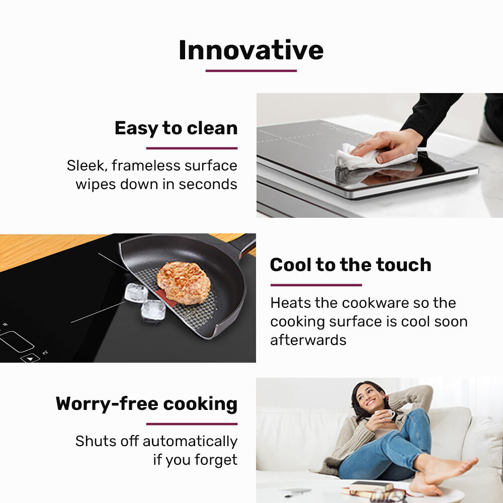 EUROCHEF Double Induction Benchtop Cooktop, 9 Heat Levels, Fast Electric Portable Cooker, Touch Controls, Standard 10A Power Plug - Image 6