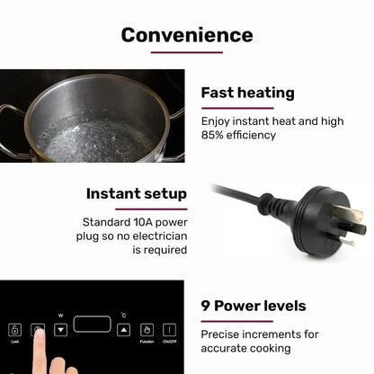 EUROCHEF Double Induction Benchtop Cooktop, 9 Heat Levels, Fast Electric Portable Cooker, Touch Controls, Standard 10A Power Plug - Image 7